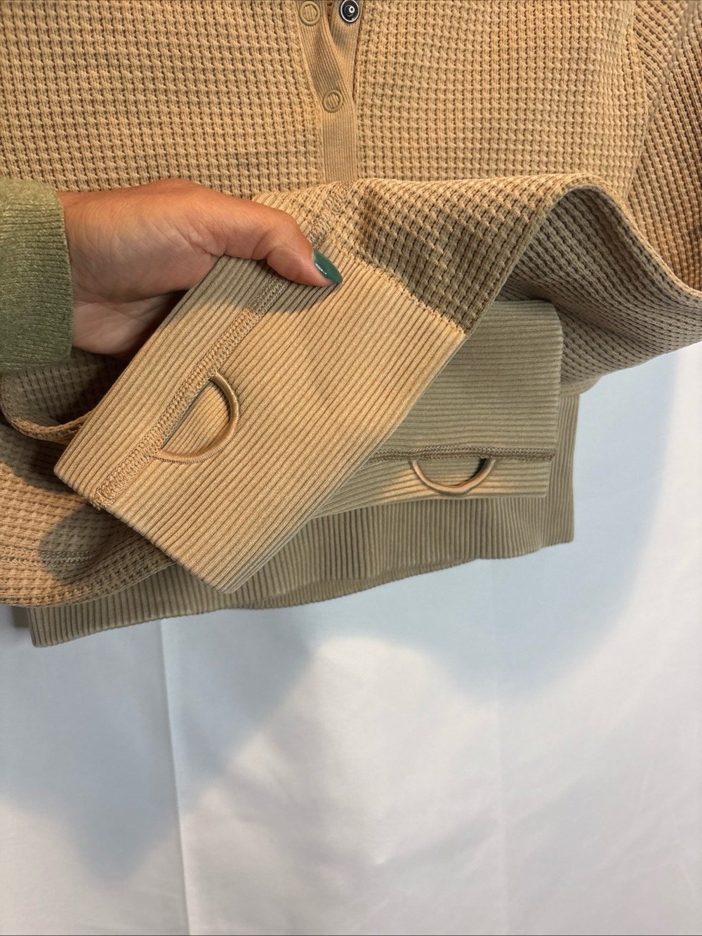 aerie Cropped Waffle Henley Top in Tan - Picture 4 of 5